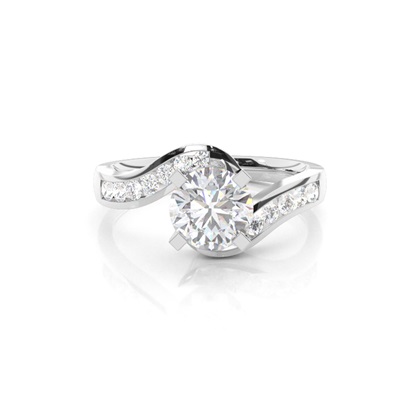 White Gold Round Side Stone Moissanite Engagement Ring