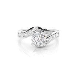 White Gold Round Side Stone Moissanite Engagement Ring