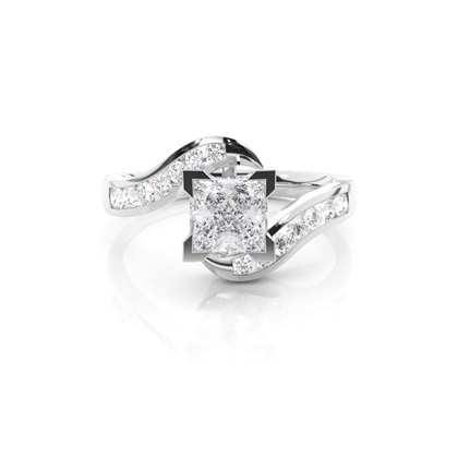 Princess Silver Side Stone Diamond Rings
