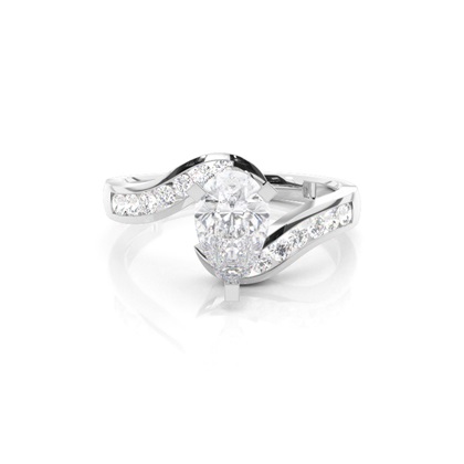 White Gold Round Side Stone Moissanite Engagement Ring