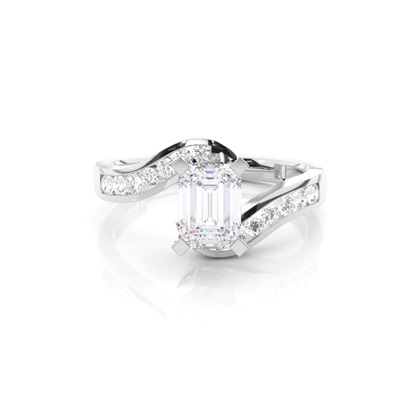 White Gold Round Side Stone Moissanite Engagement Ring
