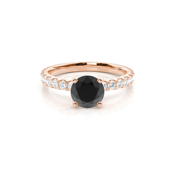 Round Black Diamond Side Stone Engagement Ring