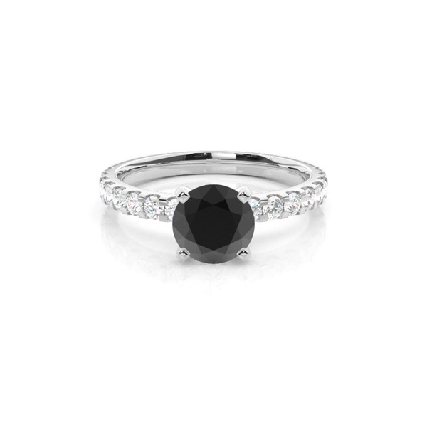 Round Black Diamond Side Stone Engagement Ring