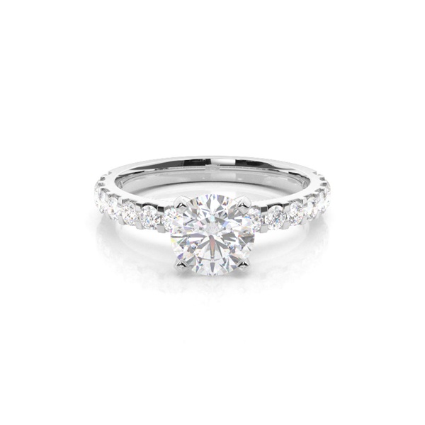 White Gold Round Side Stone Moissanite Engagement Ring