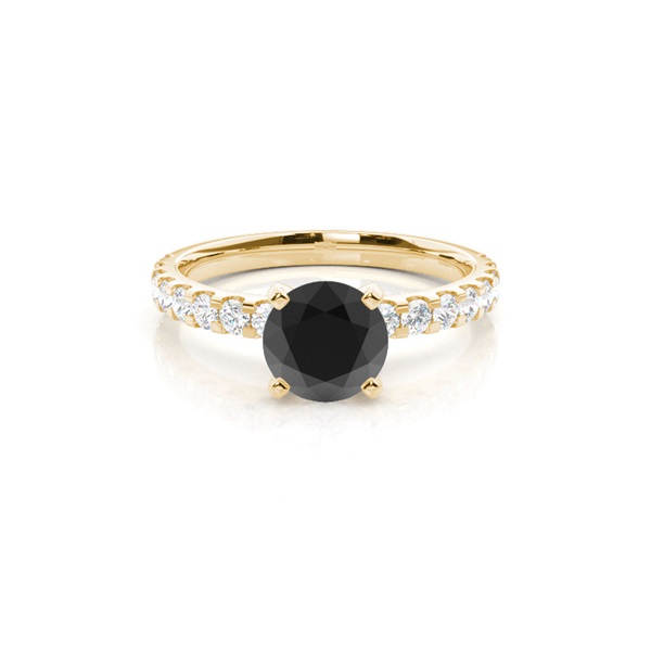 Round Black Diamond Side Stone Engagement Ring