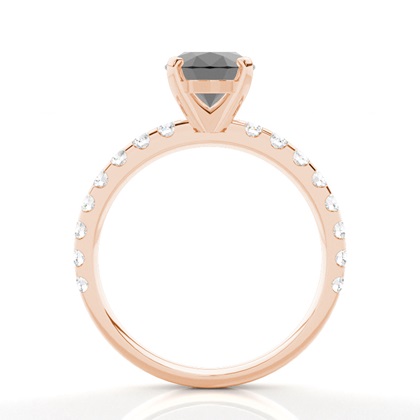 Round Black Diamond Side Stone Engagement Ring