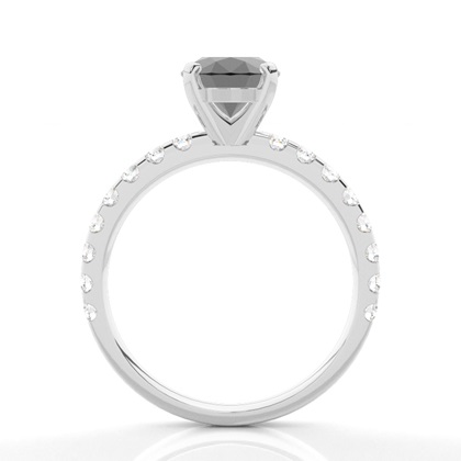 Round Black Diamond Side Stone Engagement Ring