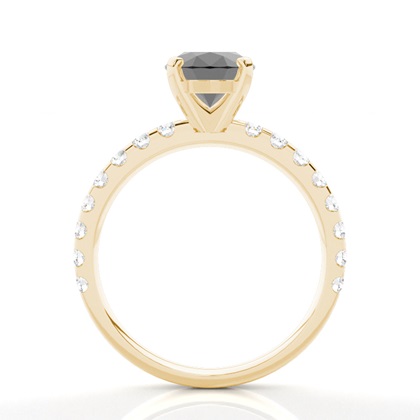 Round Black Diamond Side Stone Engagement Ring