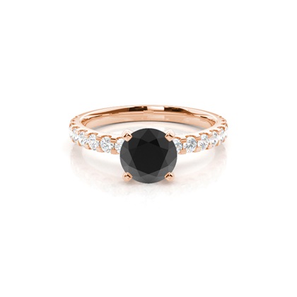 Round Black Diamond Side Stone Engagement Ring