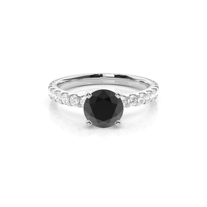 Round Black Diamond Side Stone Engagement Ring