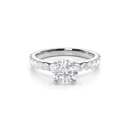 White Gold Round Side Stone Moissanite Engagement Ring