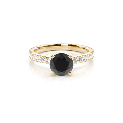 Round Black Diamond Side Stone Engagement Ring