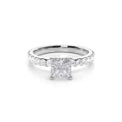 Princess Silver Side Stone Diamond Rings