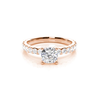 Cushion Rose Gold Side Stone Diamond Engagement Rings