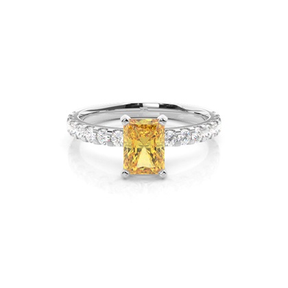 Radiant Silver Side Stone Diamond Rings