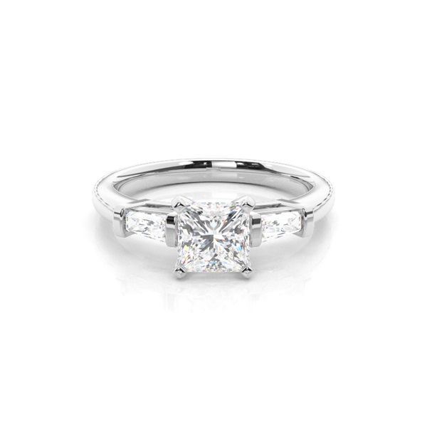 Yellow Gold Princess Side Stone Diamond Engagement Ring