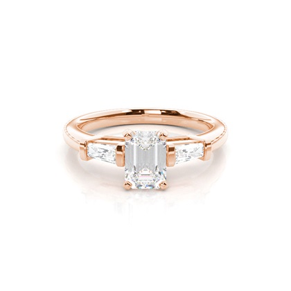 Emerald Rose Gold Diamond Rings Three Stone