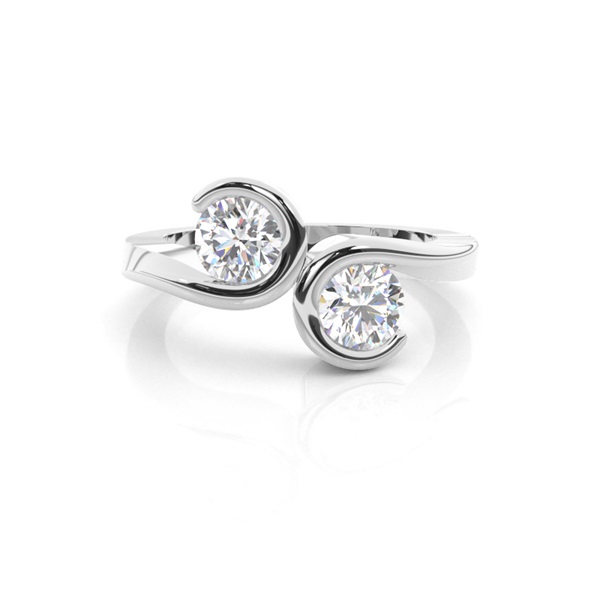 Semi Bezel Setting Plain Two Stone Ring