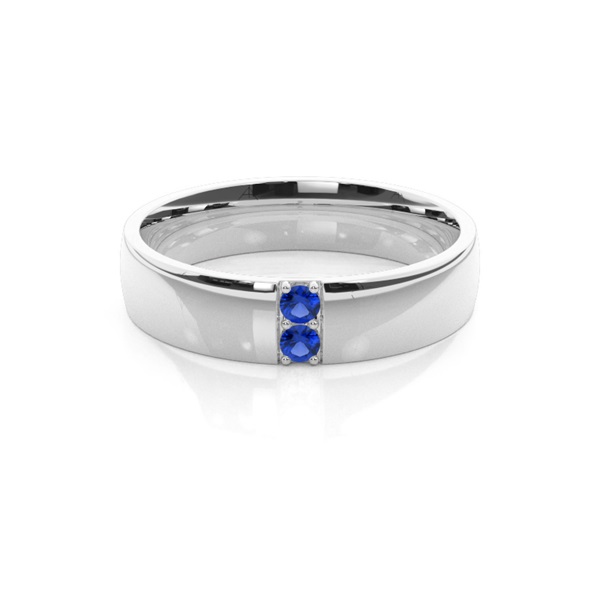 Pave Setting Round Blue Sapphire Mens Wedding Band