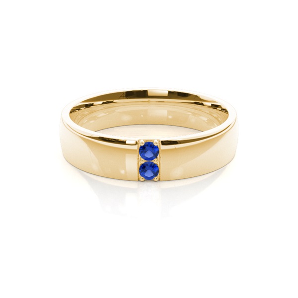 Pave Setting Round Blue Sapphire Mens Wedding Band