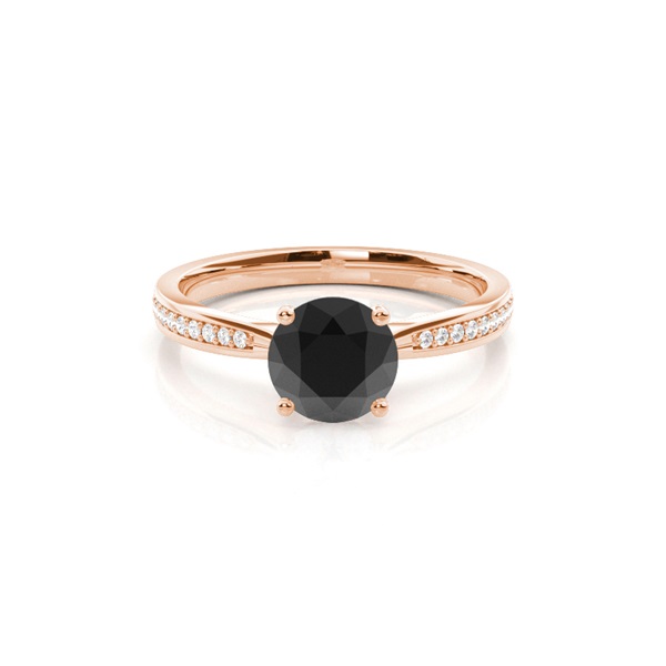 Round Black Diamond Side Stone Engagement Ring