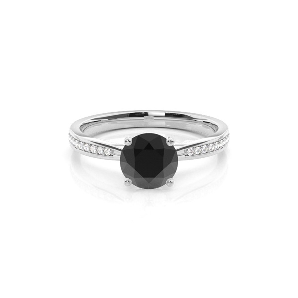 Round Black Diamond Side Stone Engagement Ring