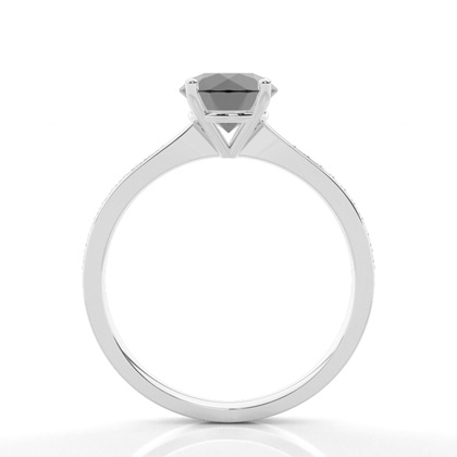 Round Black Diamond Side Stone Engagement Ring