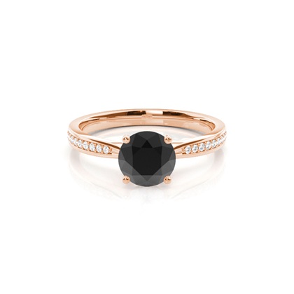 Round Black Diamond Side Stone Engagement Ring