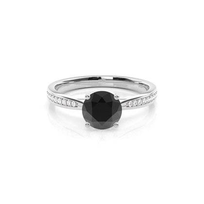 Round Black Diamond Side Stone Engagement Ring