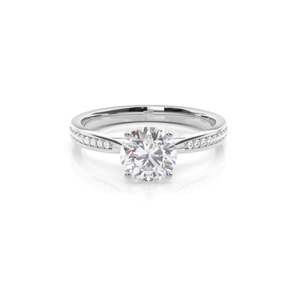 White Gold Round Side Stone Moissanite Engagement Ring