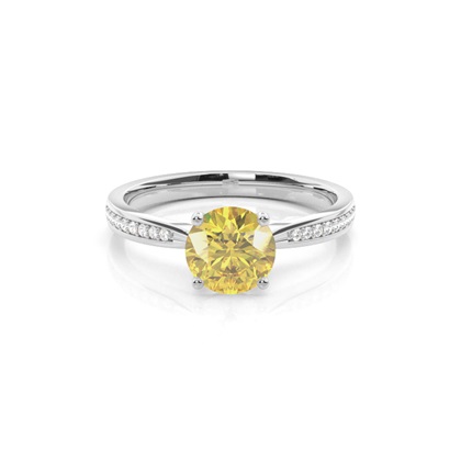 Prong Set Yellow Diamond Side Stone Engagement Ring