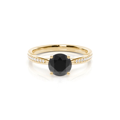 Round Black Diamond Side Stone Engagement Ring