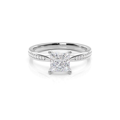 Princess Silver Side Stone Diamond Rings
