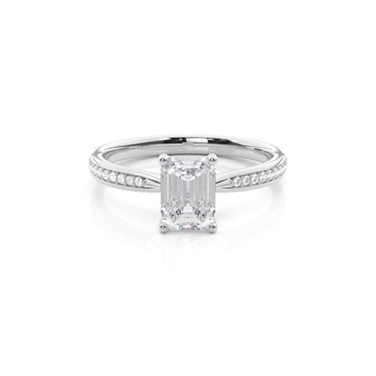 White Gold Round Side Stone Moissanite Engagement Ring