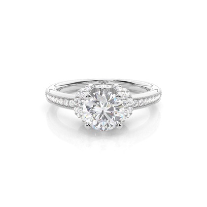 White Gold Round Side Stone Moissanite Engagement Ring