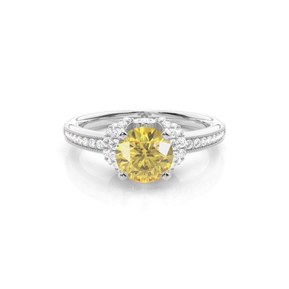4 Prong Yellow Diamond Side Stone engagement Ring
