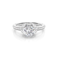 White Gold Round Side Stone Moissanite Engagement Ring