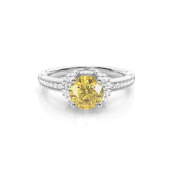 4 Prong Yellow Diamond Side Stone engagement Ring