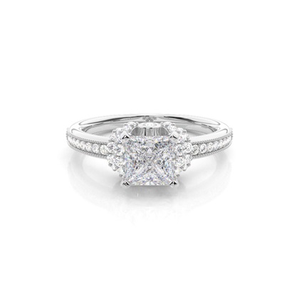 Princess Silver Side Stone Diamond Rings