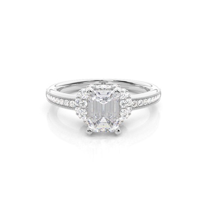 White Gold Round Side Stone Moissanite Engagement Ring