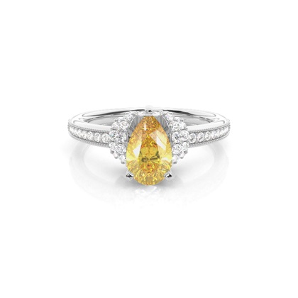 4 Prong Yellow Diamond Side Stone engagement Ring