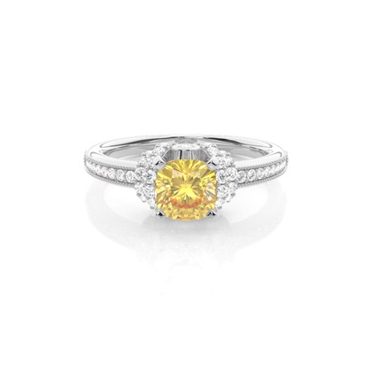 4 Prong Yellow Diamond Side Stone engagement Ring