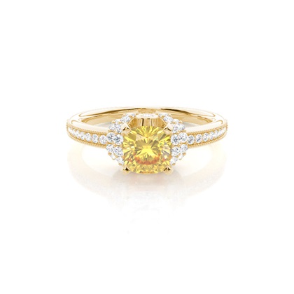 4 Prong Yellow Diamond Side Stone engagement Ring