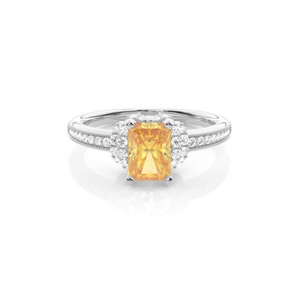 4 Prong Yellow Diamond Side Stone engagement Ring