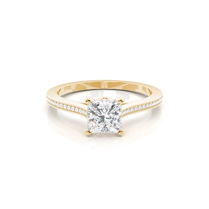 Princess Yellow Gold Side Stone Diamond Rings