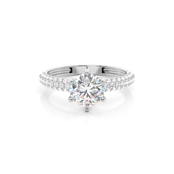6 Prong Setting Round Diamond Side Stone Engagement Ring