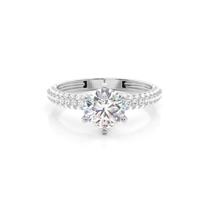 6 Prong Setting Round Diamond Side Stone Engagement Ring