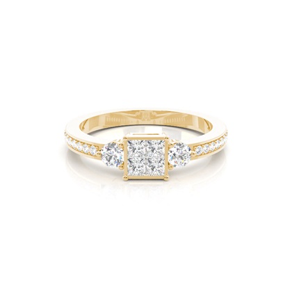 Mixed Shapes Yellow Gold Cluster Diamond Rings
