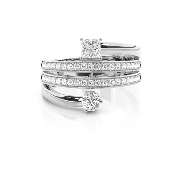 Pave Setting Round & Princess Diamond Fashion Ring