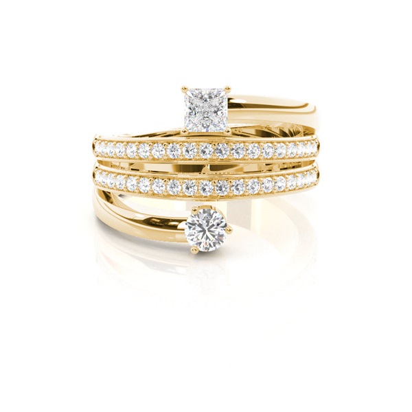 Pave Setting Round & Princess Diamond Fashion Ring